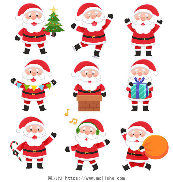 红色圣诞节卡通可爱圣诞老人圣诞装饰元素PNG圣诞节圣诞老人元素